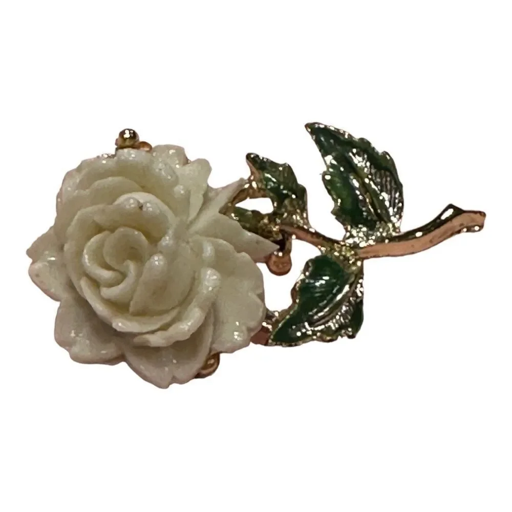 Vintage Enamel FLOWER Brooch  WHITE ROSE~Beautiful